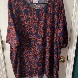 LuLaRoe Floral Short Sleeve Top - Navy and Red